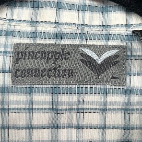 Pineapple Connection Shirt Mens Large Short Sleeve Seersucker Gingham Button Up - Picture 12 of 13